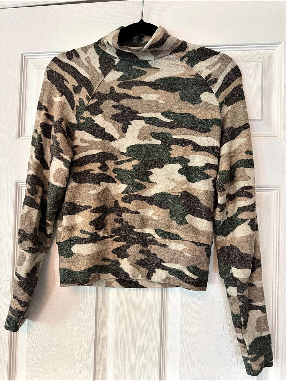 Anthropologie Maeve Camo mockneck Sweater in Green & Brown Size XXSMALL